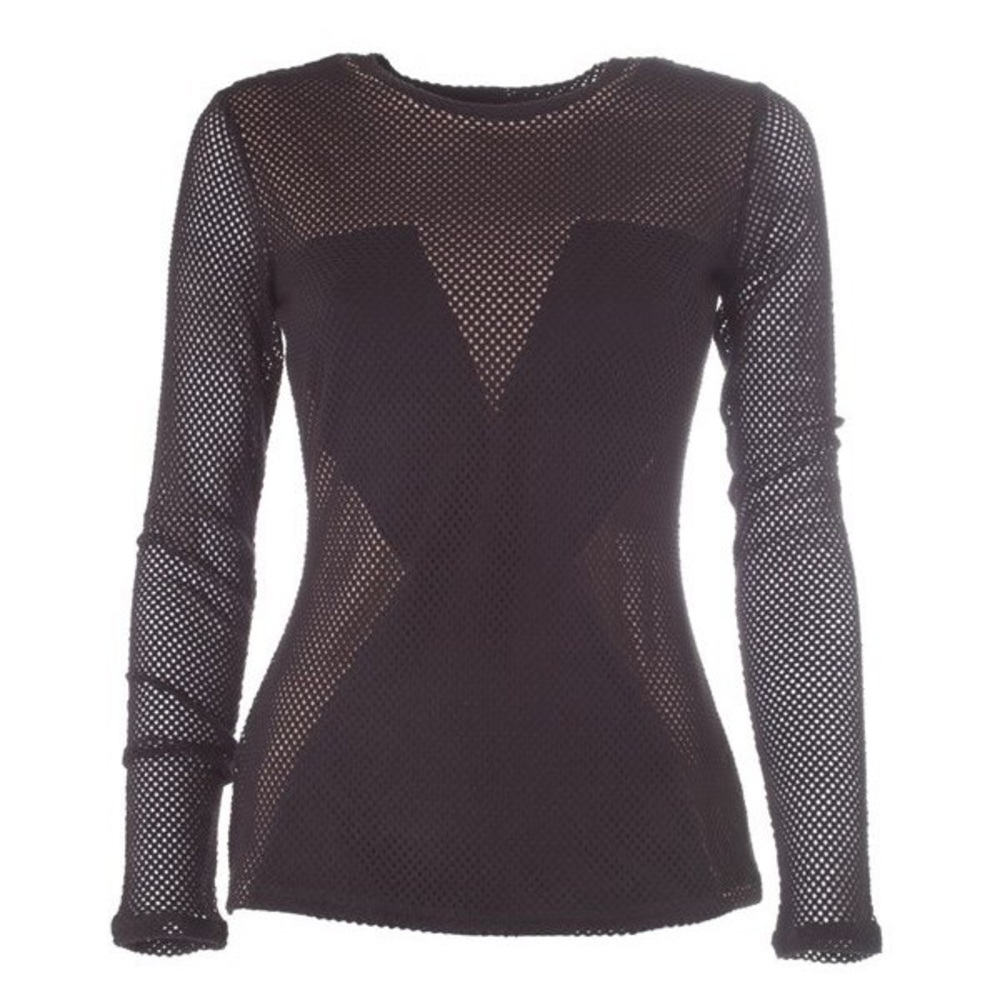 BCBG MAXAZRIA mesh sleeve color block shirt